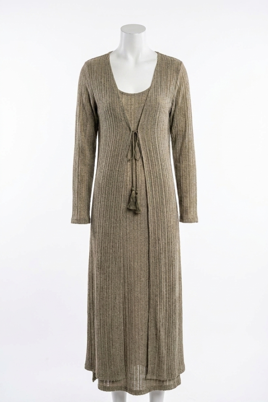 NEW PAPARAZZI needle out knit tie front maxi duster in khaki